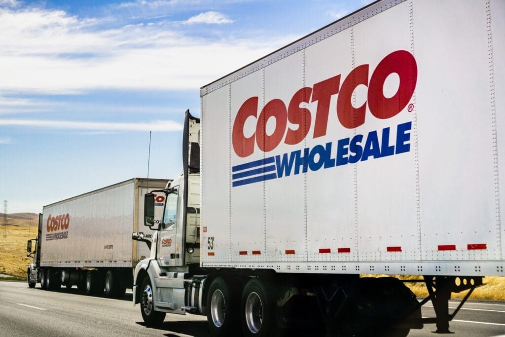 Costco truck driving down the highway