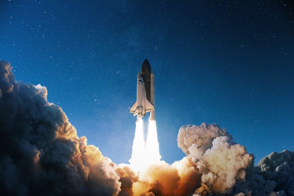 A rocket launching into the sky