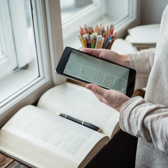 reading on tablet